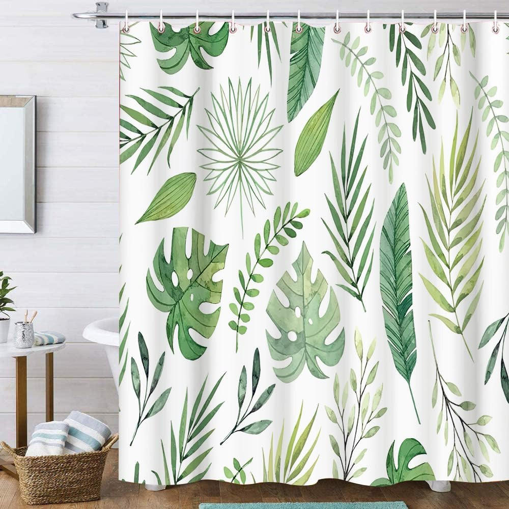 DUSCHVORHANG Blätter Grün Polyester Schnell Trocknend Wasserabweisend mit Haken - Grün, Kunststoff (180/200cm) - MCBOSON