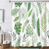 DUSCHVORHANG Blätter Grün Polyester Schnell Trocknend Wasserabweisend mit Haken - Grün, Kunststoff (180/200cm) - MCBOSON