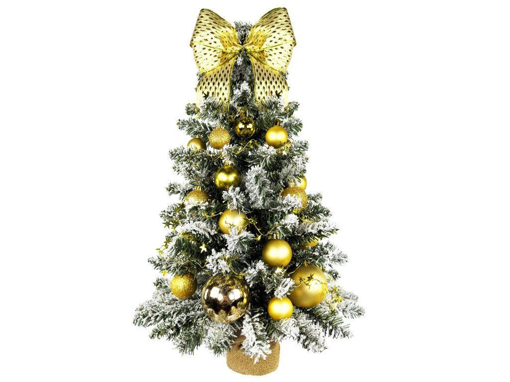 WEIHNACHTSBAUM künstlicher 60 cm mit LED-Beleuchtung, GOLDWEIHNACHTEN, mit 34 Weihnachtsbaumschmuck, Pflanztopf mit Jutesack - Goldfarben/Weiß, Kunststoff/Stein (40/60cm) - LAALU