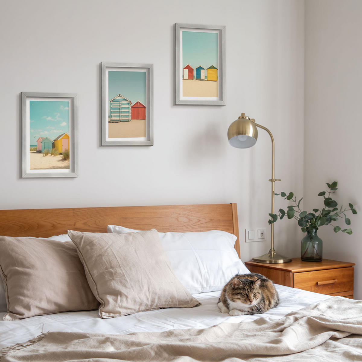 WANDBILDER 3er Set - 20x30 cm Silberner Rahmen - Bunte Häuser, Strand, Sonne - Silberfarben, Kunststoff (20/30cm) - ArtPrintCave