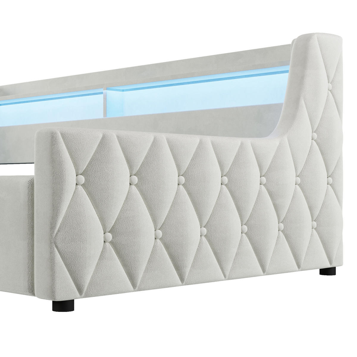 BETT mit Stauraum und LED 90x200 cm Off White - Weiß, Metall (90/200cm) - Meubliv