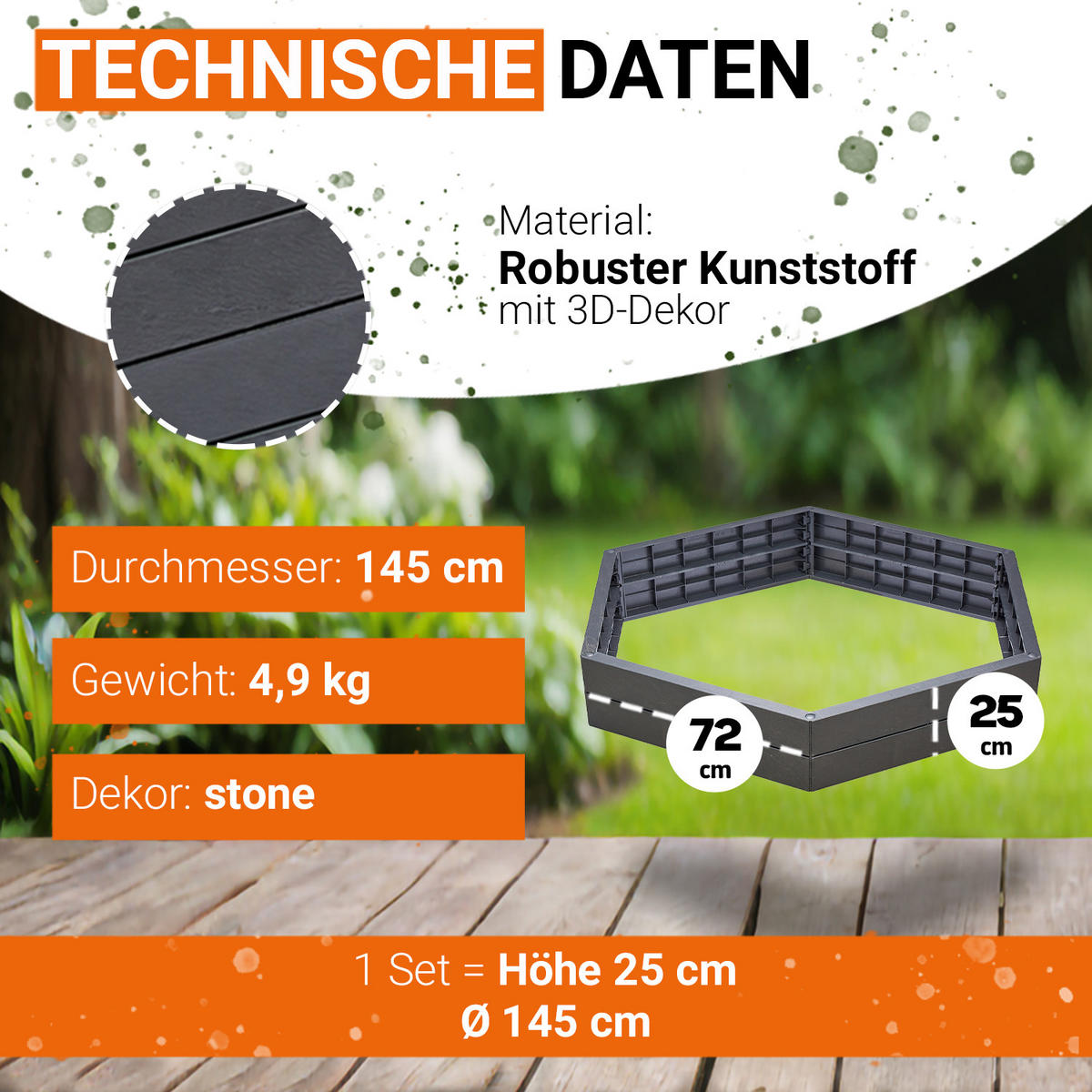 HOCHBEET-SYSTEM XL, 6 Paneele inkl. Verbinder - Anthrazit, Kunststoff (145/25/145cm) - GARANTIA