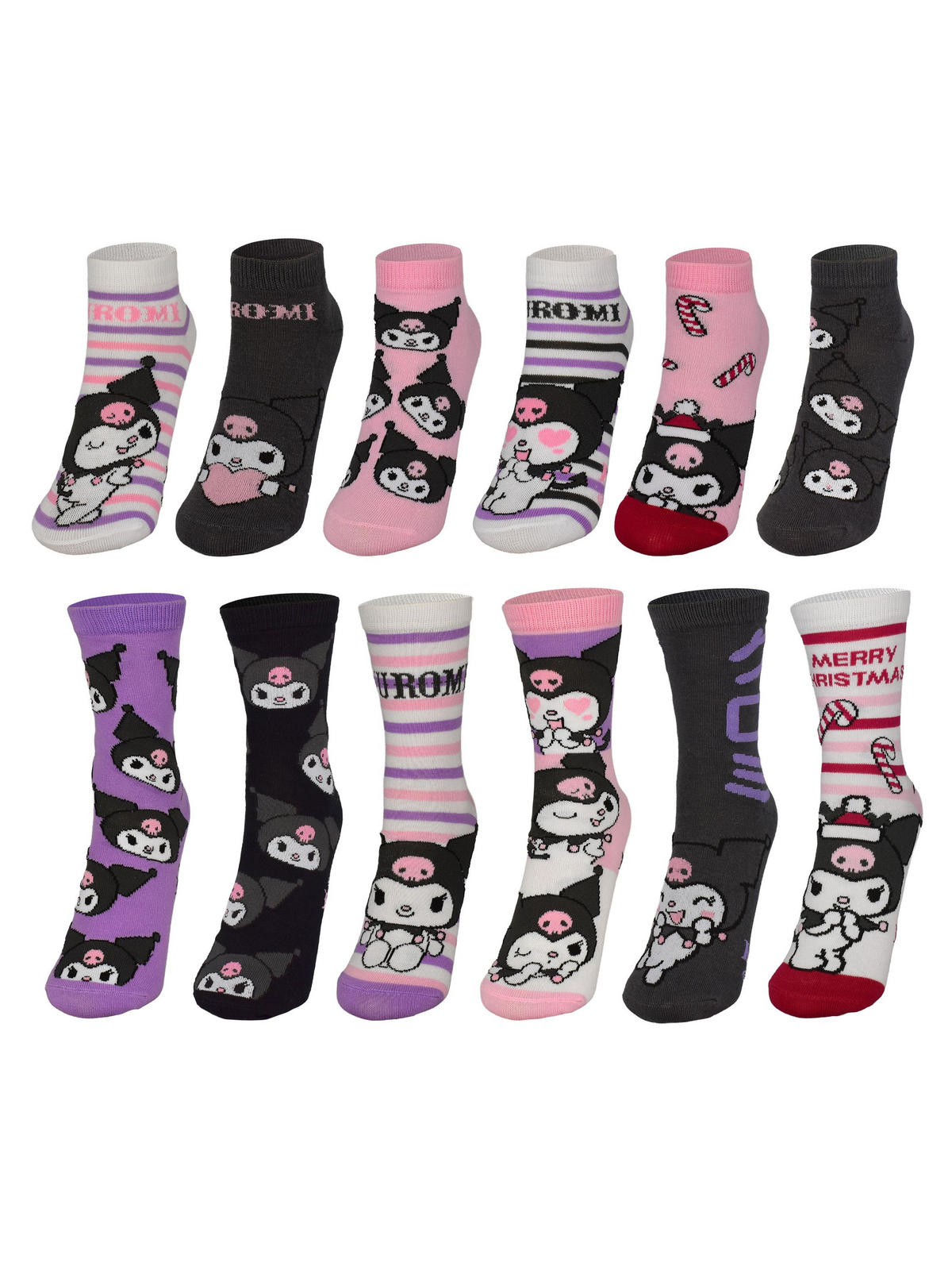 ADVENTSKALENDER Hello Kitty Kuromi mit 12 Paar Socken Größe 35-41 - Multicolor, Textil (37/5/26.5cm) - Hello Kitty