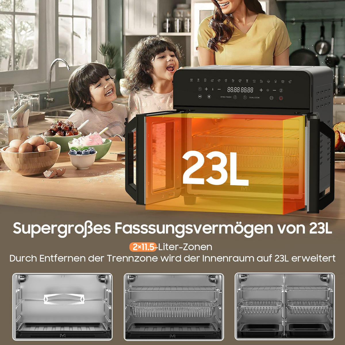 HEISSLUFTFRITTEUSE 23L - Schwarz, Metall (39.5/40/39.4cm) - Aimax