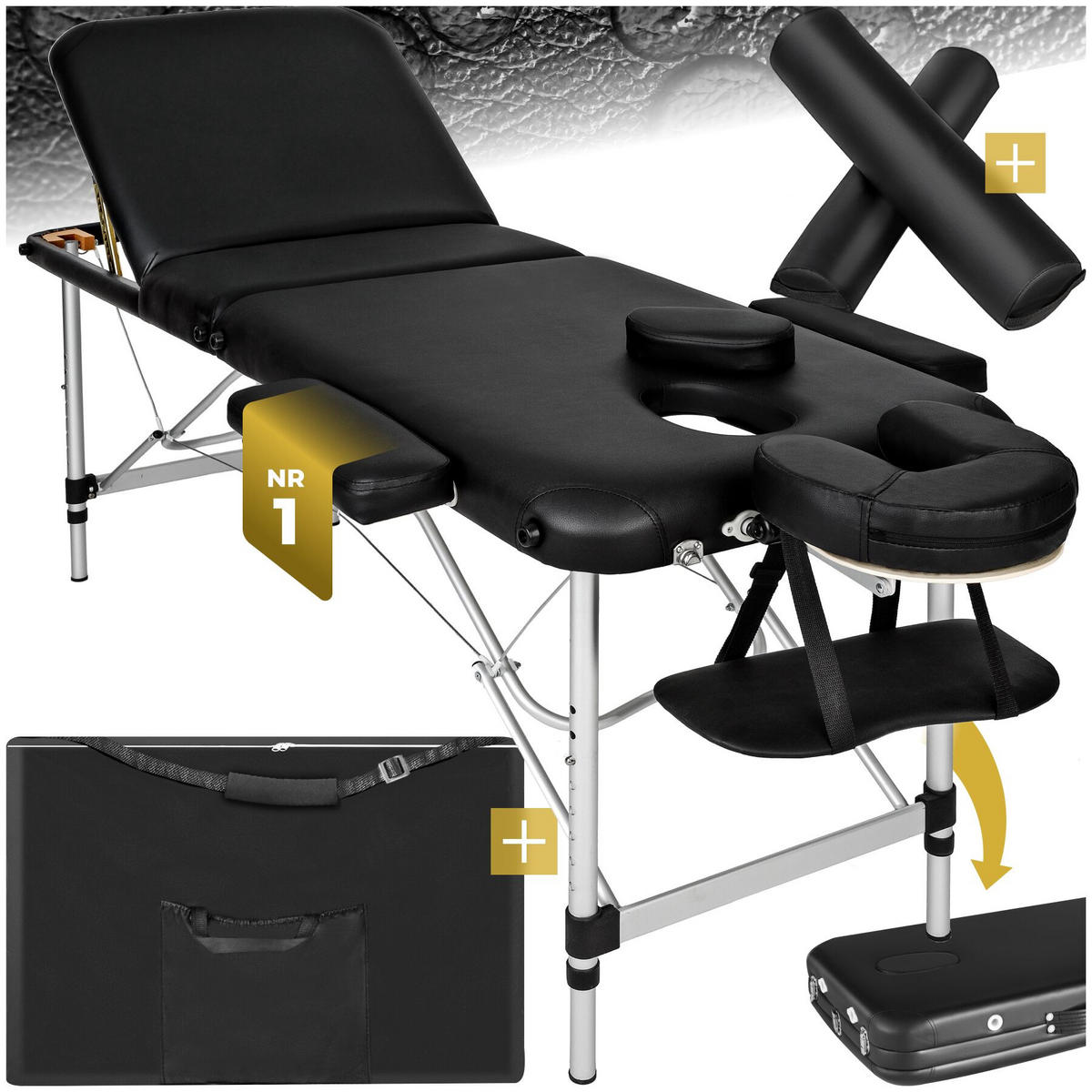 MASSAGELIEGE 3 Zonen, 210 x 95 x 89 cm, schwarz - Schwarz, Metall (95/89/210cm) - tectake