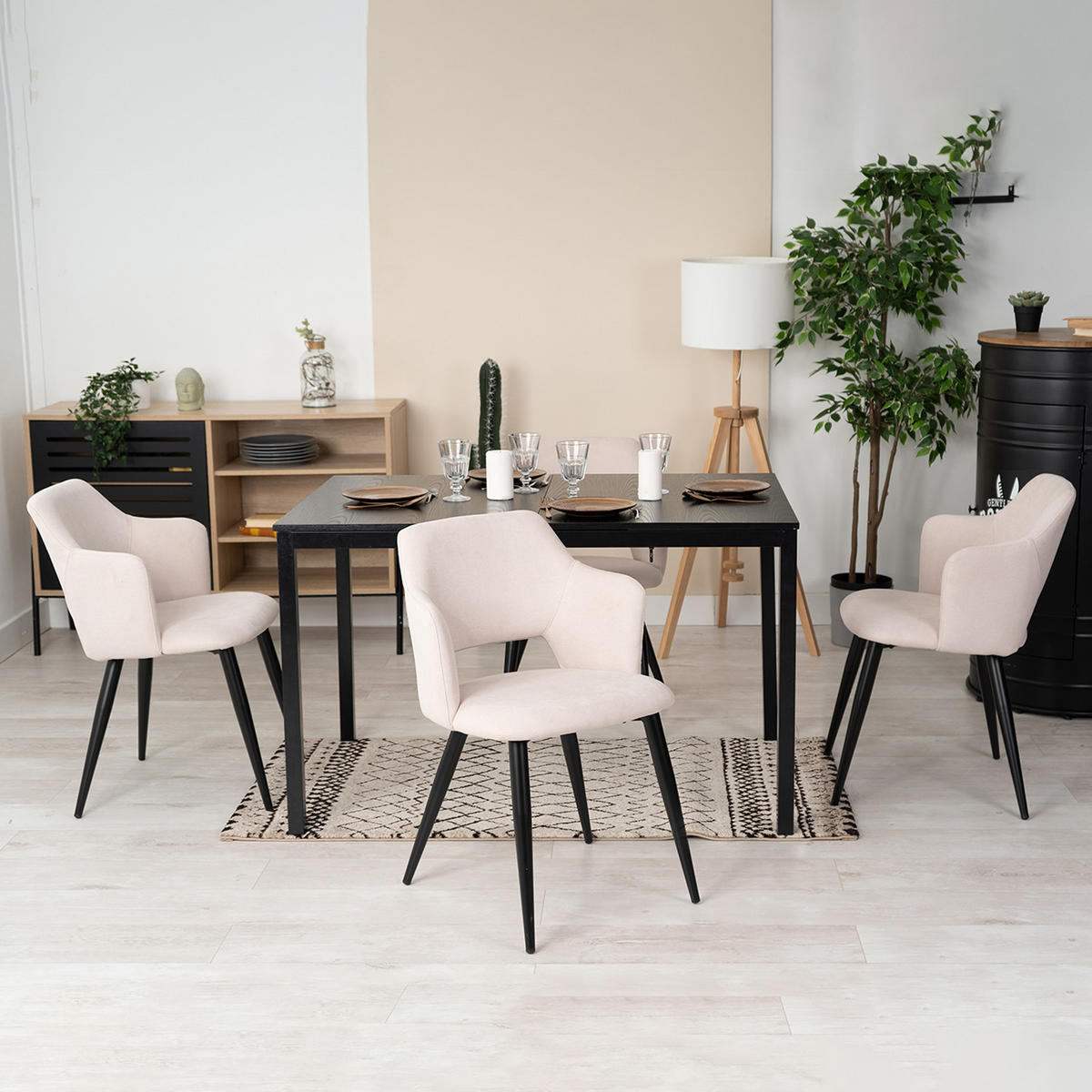 ARMLEHNSTUHL mit Stoffbezug Beige 4er-Set - Beige, Textil (46/81/45cm) - Meubles Cosy