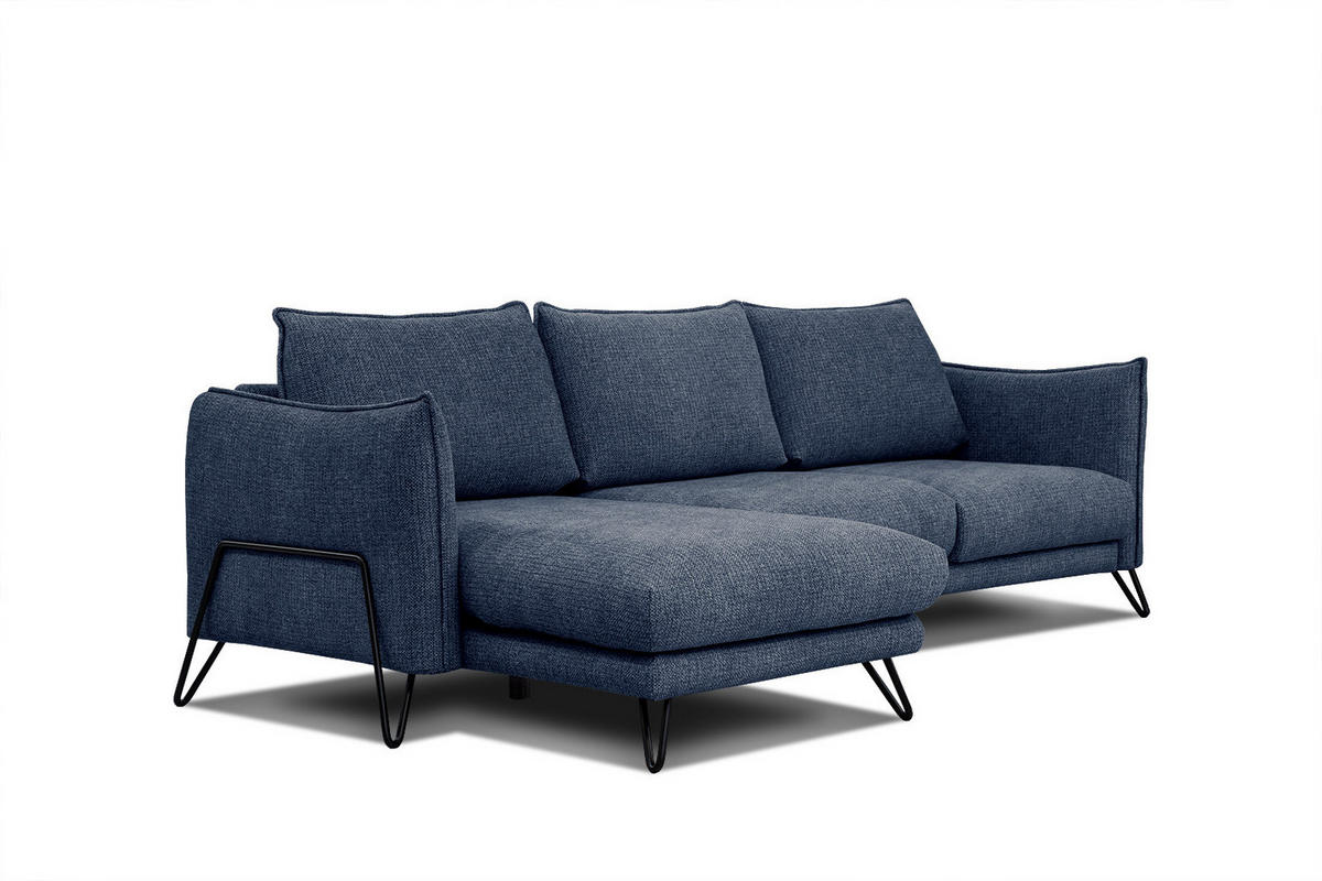 ECKSOFA HOSTEN 4-Sitzer, dunkelblau - Schwarz/Dunkelblau, Holzwerkstoff/Textil (158/269cm) - Courtois Laville
