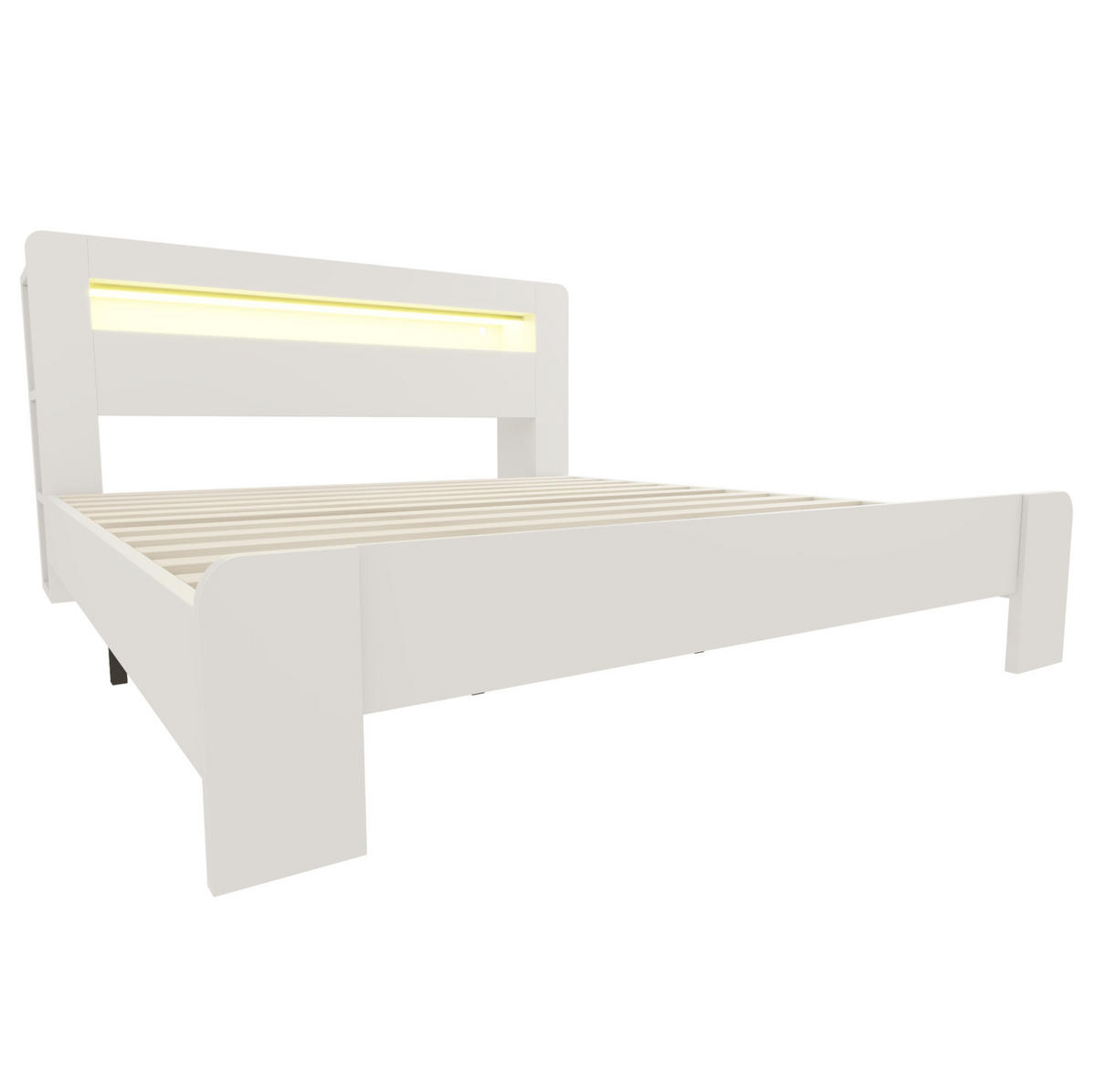 STAURAUMBETT 180/200 cm Weiß aus Holz mit LED und Kopfteil mit Stauraum - Weiß, Holz (180/200cm) - MIVRAY