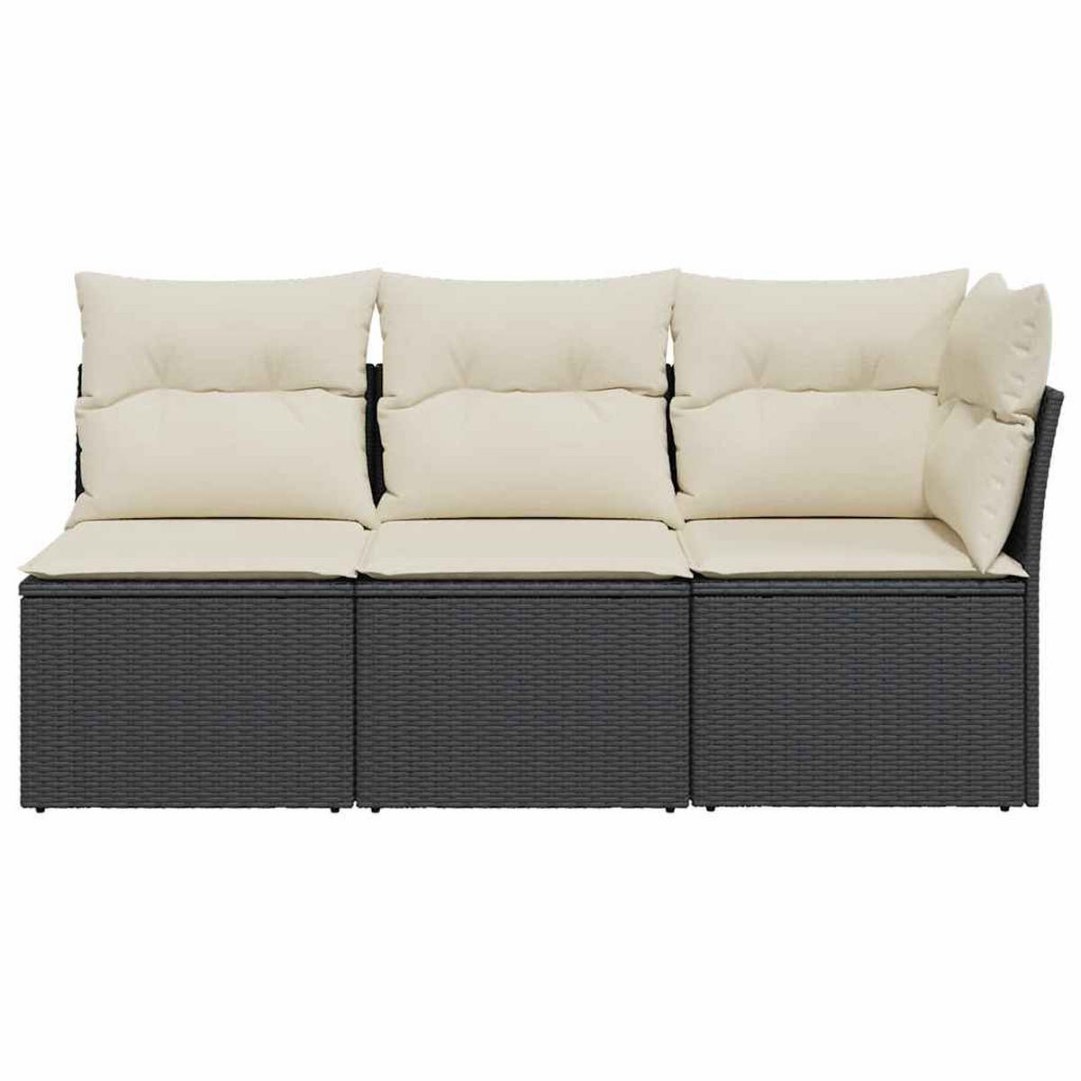 GARTENSOFA Mit Kissen 3-Sitzer Schwarz Poly Rattan - Schwarz, Kunststoff (172/69/62cm) - vidaXL