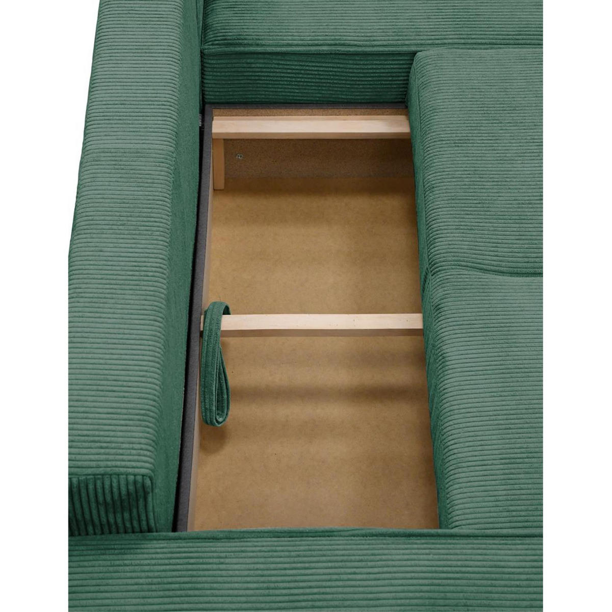 ECKSCHLAFSOFA Primo L dunkelgrün - Dunkelgrün/Schwarz, Textil (290/185cm) - Beautysofa