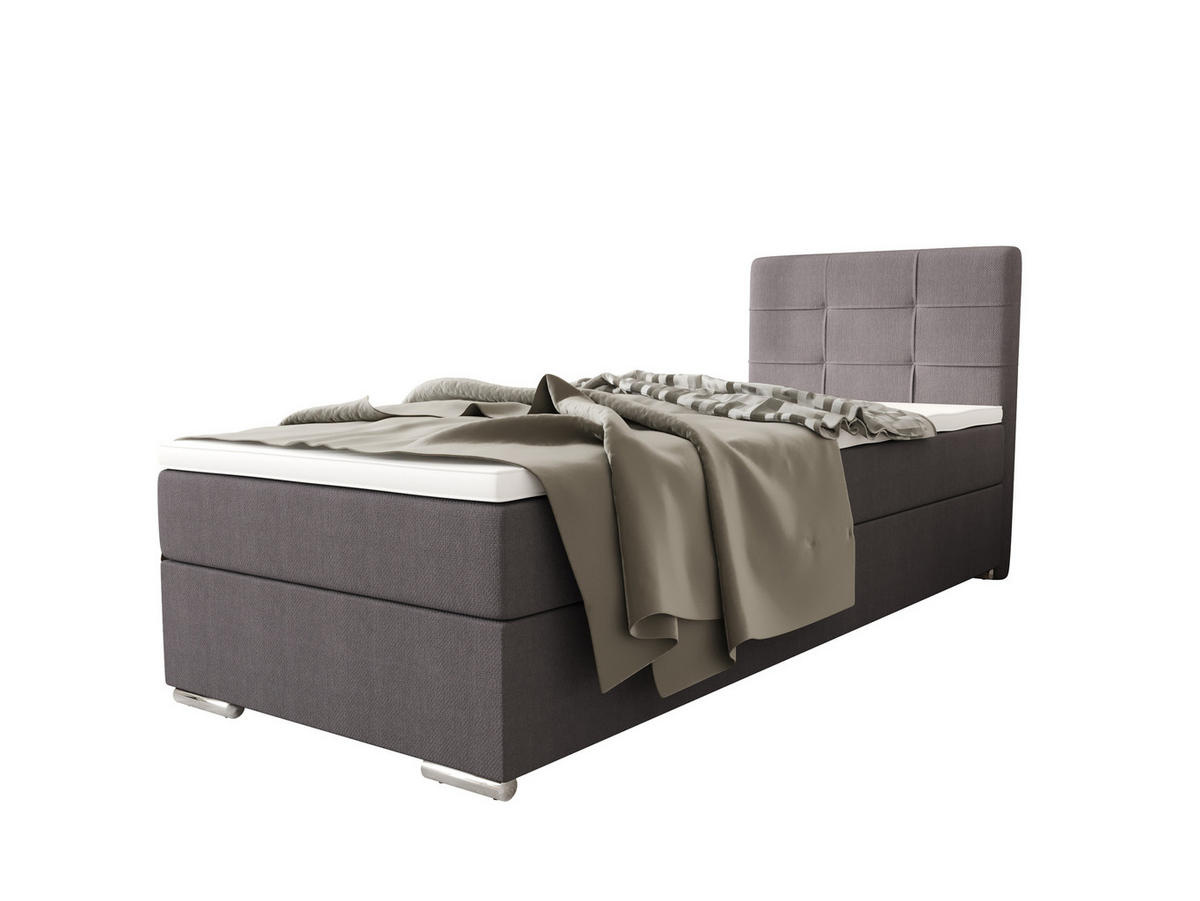 BOXBETT ZILANO 1 mit Matratze H3 und Topper 90x200 Cosmic 160 - Hellgrau, Holz/Textil (90/200cm) - Bedante