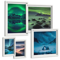 BILDER SET 5er Set - 50x50 cm & 20x30 cm & 40x60 cm Weißer Rahmen - Stilvolle Pflanzenmuster und Geometrie - Weiß, Kunststoff (40/60cm) - TULUP