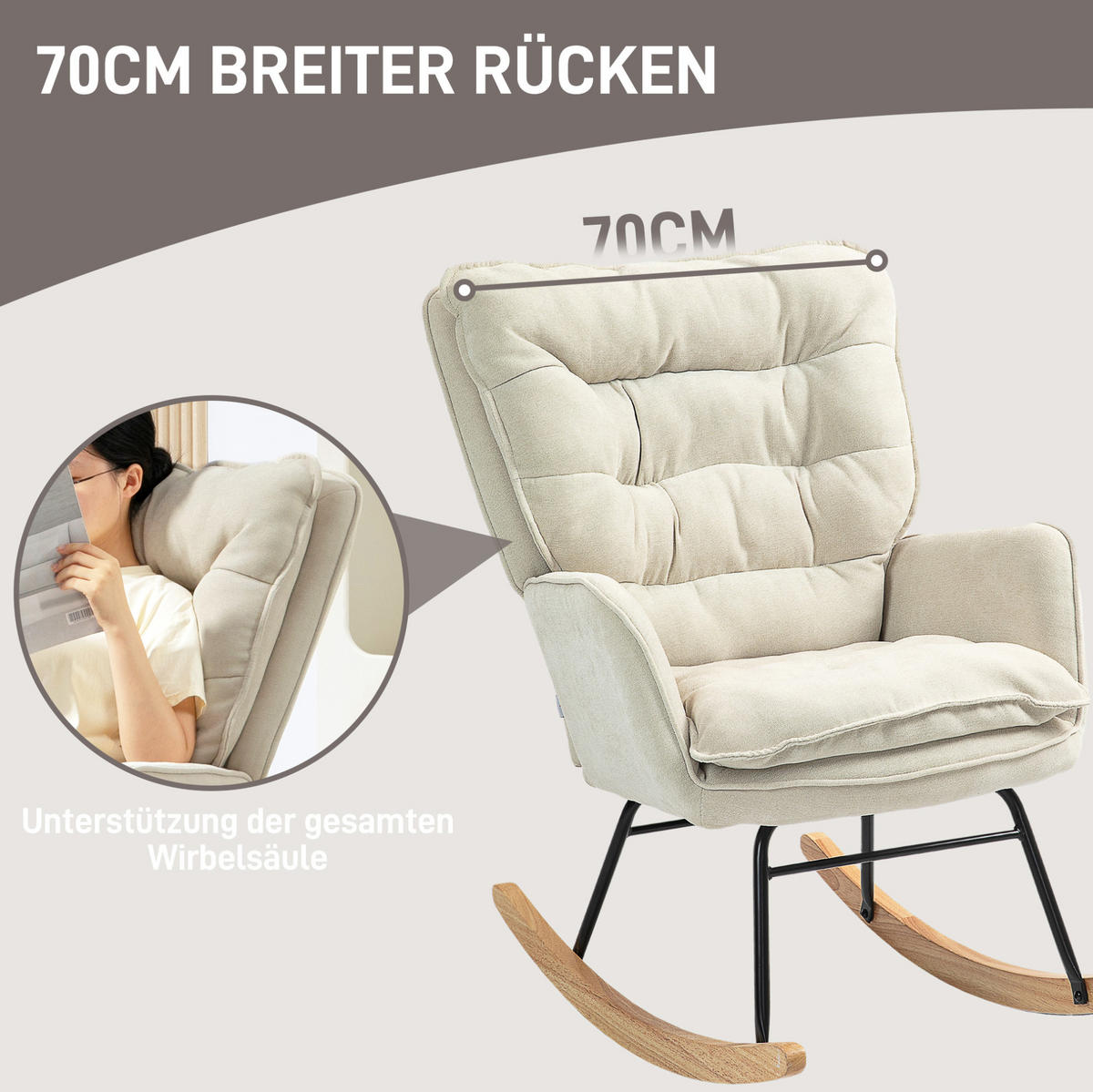 SCHAUKELSTUHL 71/98,5/97 cm in Beige mit Chenilleoptik und hoher Rückenlehne - Beige, Textil (98.5/97/71cm) - Flora Grace