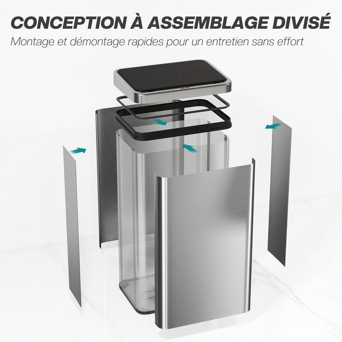 MÜLLEIMER DE-17685 50L mit Dual-Modus & Soft-Close Silber - Silberfarben, Metall (26/67/35.5cm) - ComfortXL