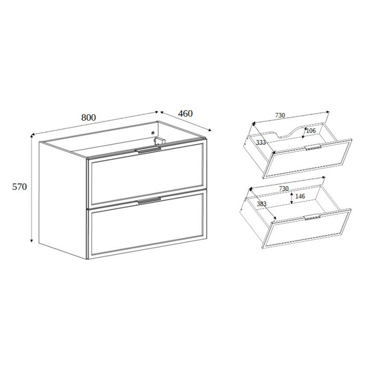 BADEZIMMERSCHRANK, Kaschmir, 46 x 80 x 57 cm, Schwarze Griffe - Kaschmir/Schwarz, Holzwerkstoff/Kunststoff (60/57/46cm) - 3XE LIVING