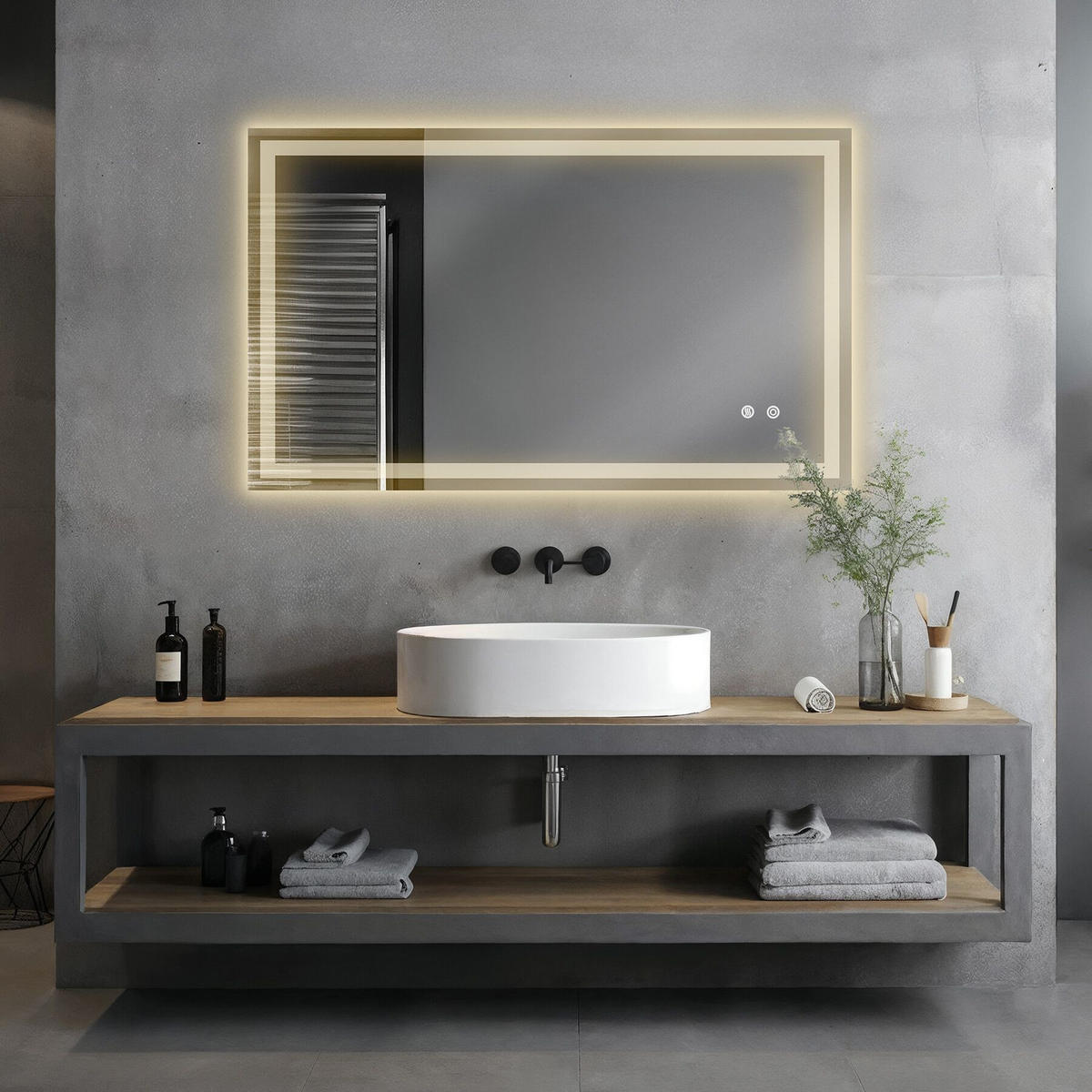 LED-BADEZIMMERSPIEGEL rechteckig Clara,inklusive Spiegelheizung,anthrazit - Anthrazit, Glas (60/100/2.5cm) - tectake
