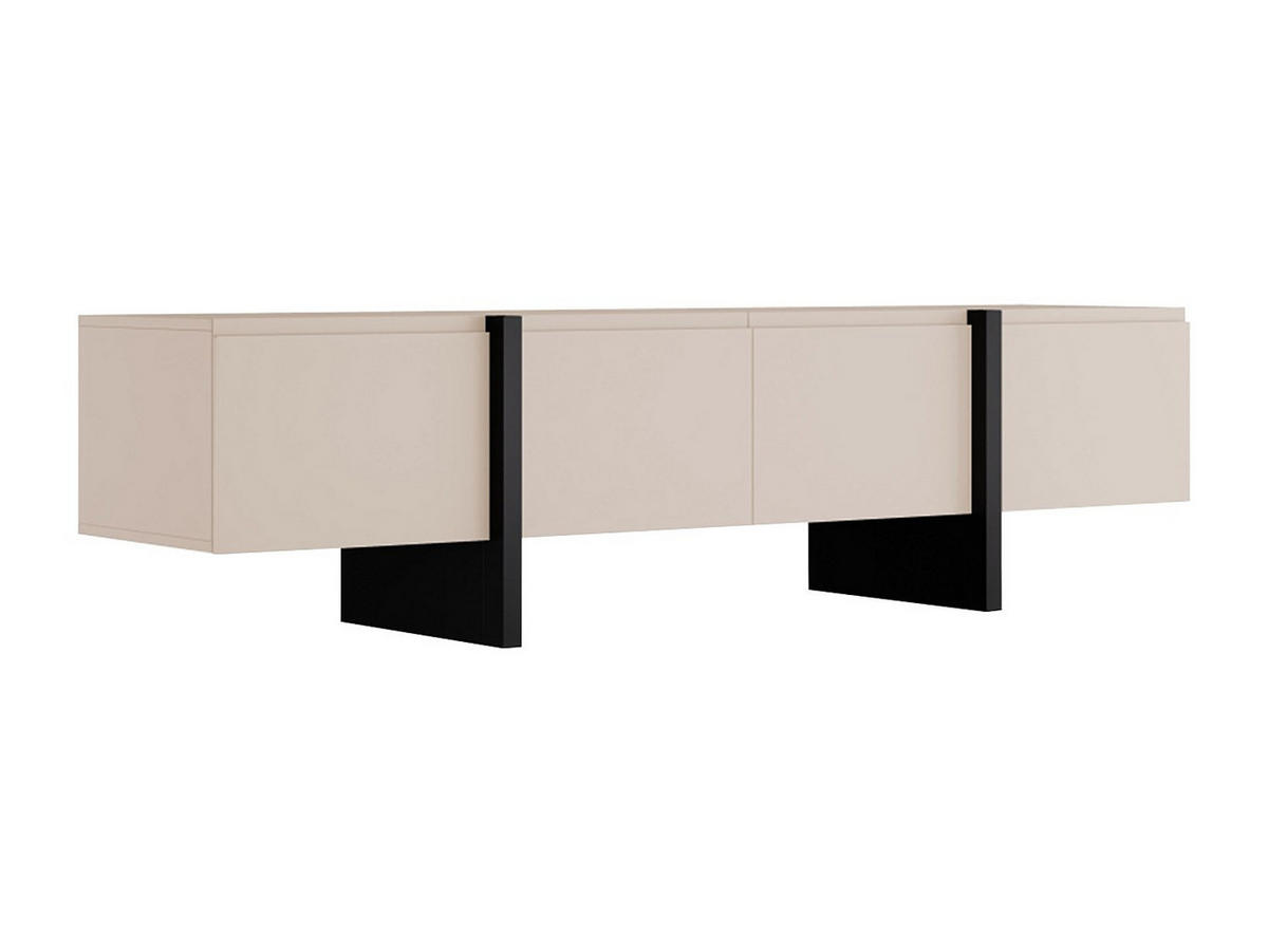 TV-MÖBEL mit 4 Türen - MDF - Beige & Schwarz - LUVONIA - Beige, Holz (180/50/45cm) - Vente-Unique