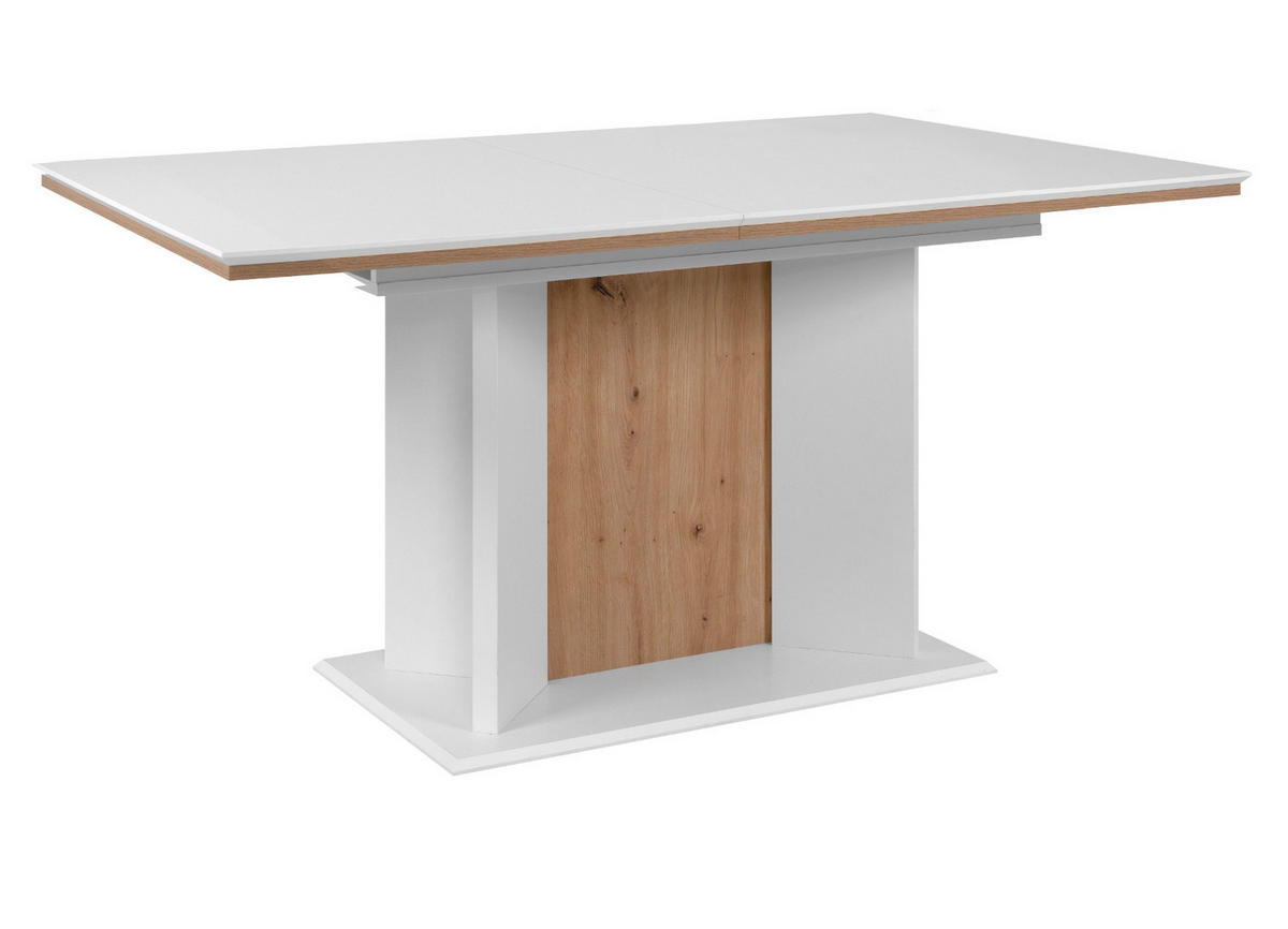 ESSTISCH weiß, Eiche Artisan, Säulentisch ausziehbar 160 - 200 x 90 cm - Weiß/Eiche Artisan, Holzwerkstoff (160/90/76cm) - Furn.Design