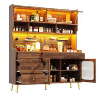 KÜCHENSCHRANK 145/171/39 cm MDF und Glas Walnuss MIT LED-BELEUCHTUNG, Aufbewahrungsschrank mit Lochwand für Wohnzimmer - Walnussfarben, Holzwerkstoff (39/171/145cm) - Rolipo