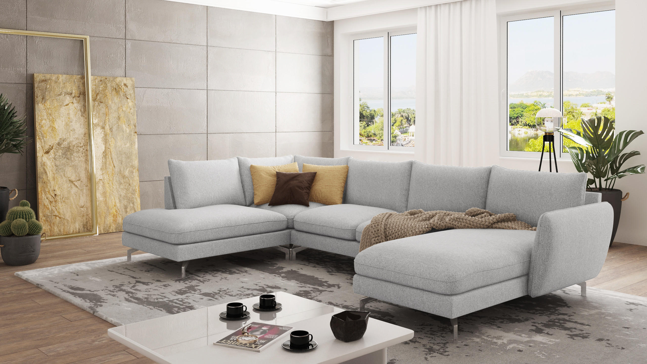 WOHNLANDSCHAFT Elou Silber Luxusmicrofaser - Chromfarben/Silberfarben, Textil/Metall (336/87/200cm) - S-Style Möbel