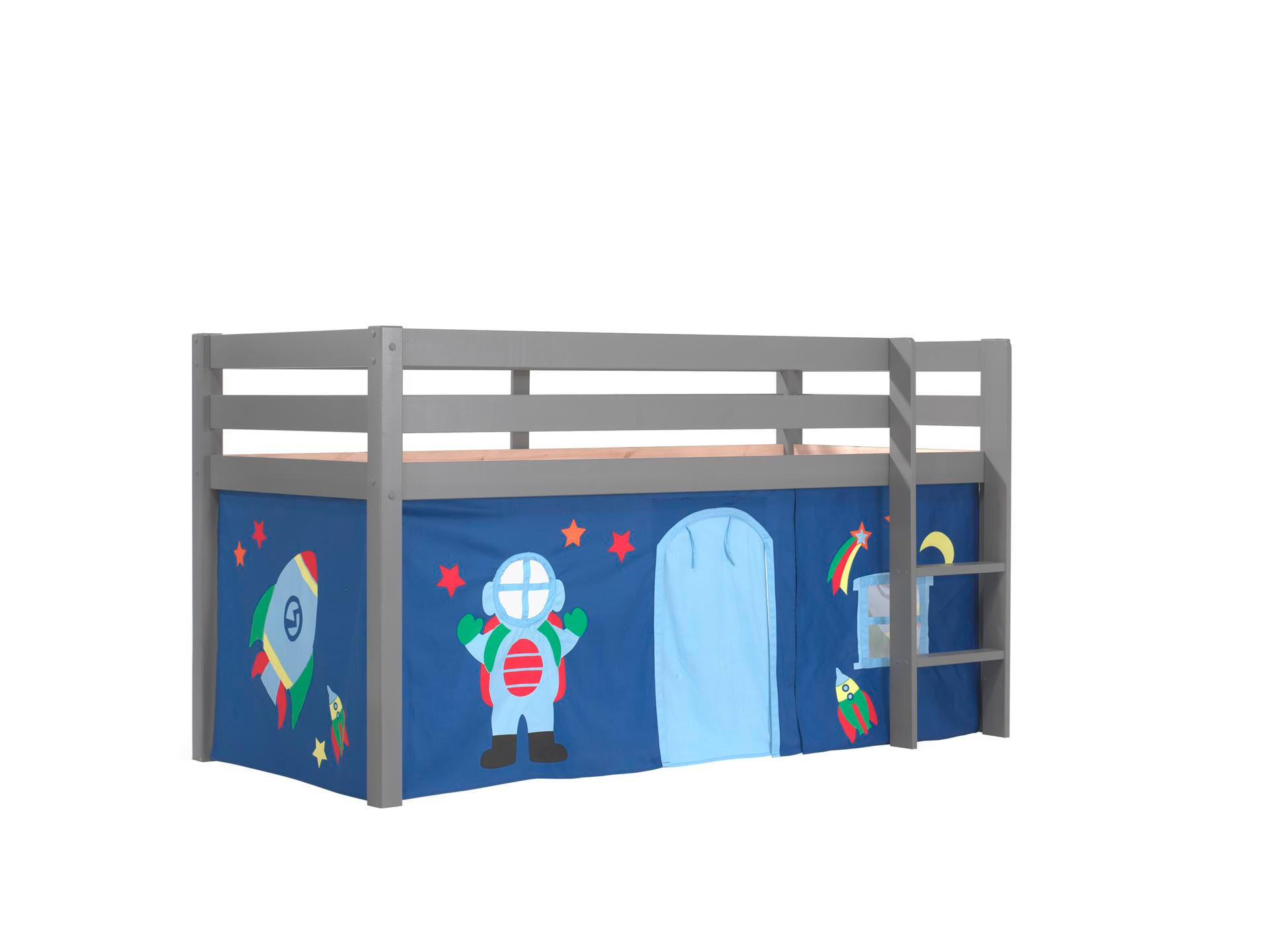 KINDERBETT Karolina 210x114x106 Massivholz Grau Textilset Astro 1 - Blau/Grau, Holz (90/200cm) - 58aufmkessel