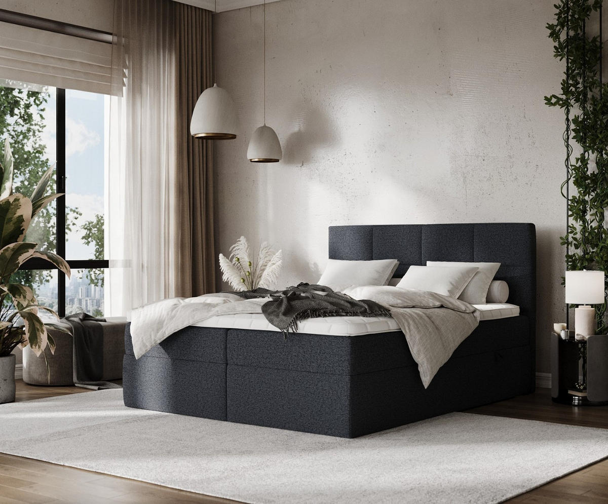 BOXBETT Oris 140/200 cm Anthrazit im Riva Stoff - Anthrazit/Schwarz, Holz/Holzwerkstoff (140/200cm) - AltaBeds