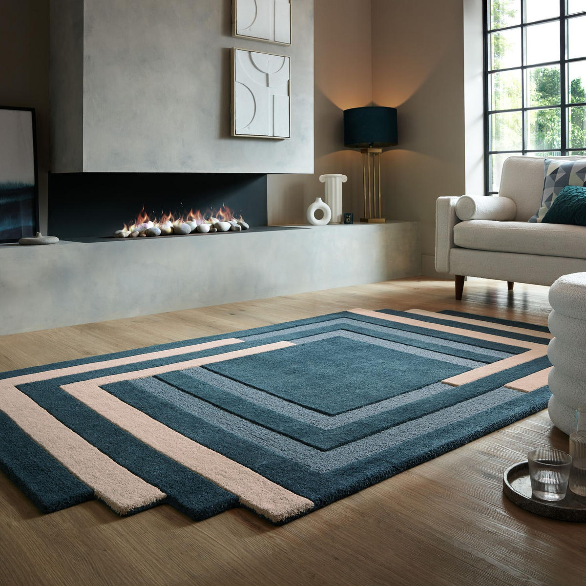 WOLLTEPPICH Labyrinth Muster, Geometrisch, Wohnzimmer Türkis-Beige Shaped 120x180 - Grün, Textil (120/180cm) - KADIMA DESIGN