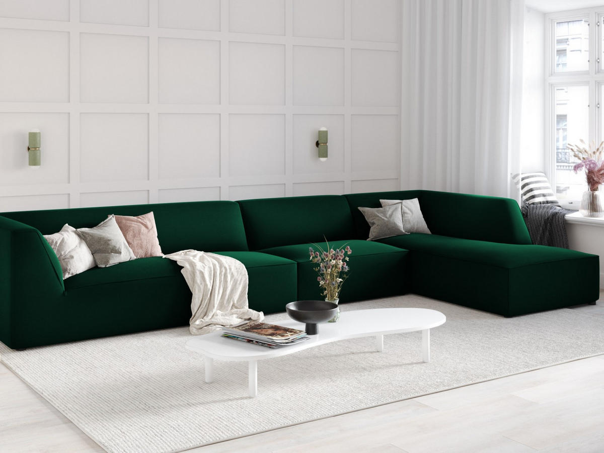ECKSOFA rechts Ruby aus Samt flaschengrün 5 Sitzplätze - Dunkelgrün, Textil (180/366cm) - Micadoni