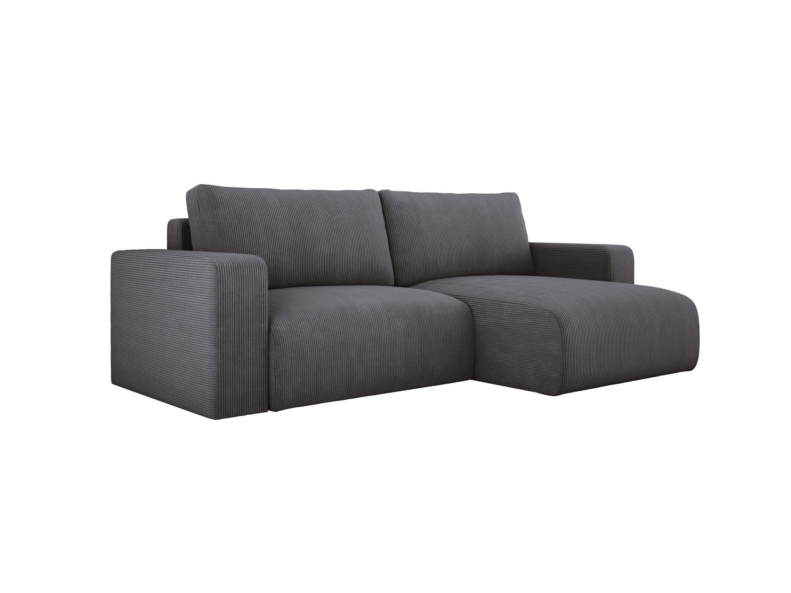 ECKSOFA Carl L-förmig Schlaffunktion und Bettkasten weicher Cordstoff flexibel stellbar lose Rückenkissen freistehend RECHTS 247x143x83cm Grey - Grau, Holz/Textil (247/143cm) - DomoHome