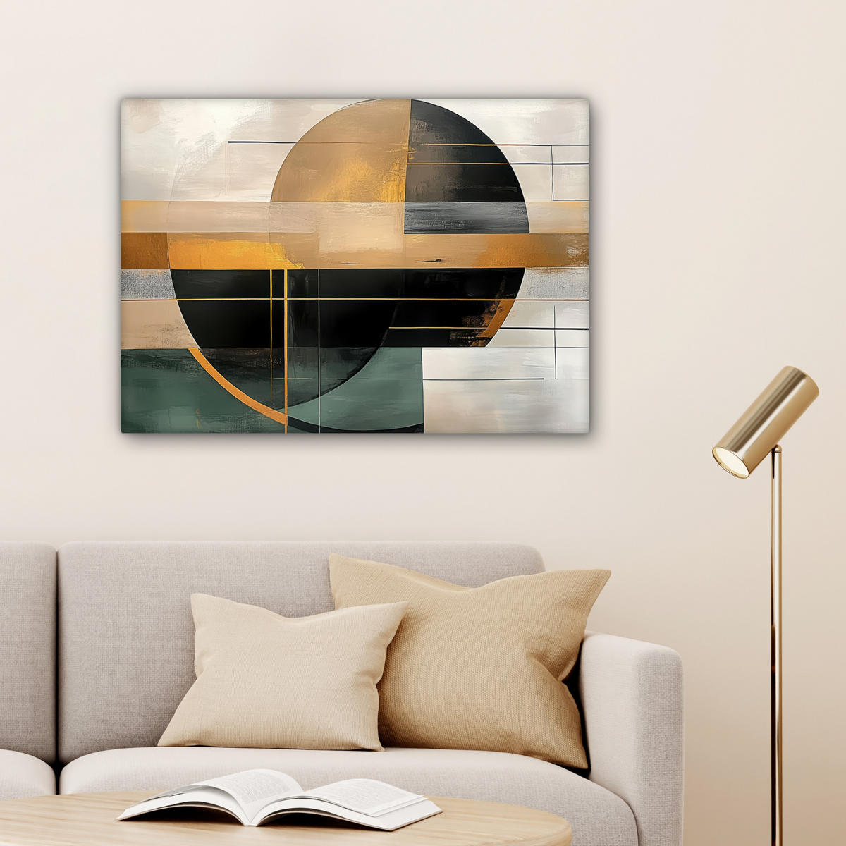 LEINWANDBILD - Abstrakt - Gold - Bronze - Grün - Formen - Modern - 80x60 - Malerei - Multicolor, Textil (80/60cm) - MuchoWow