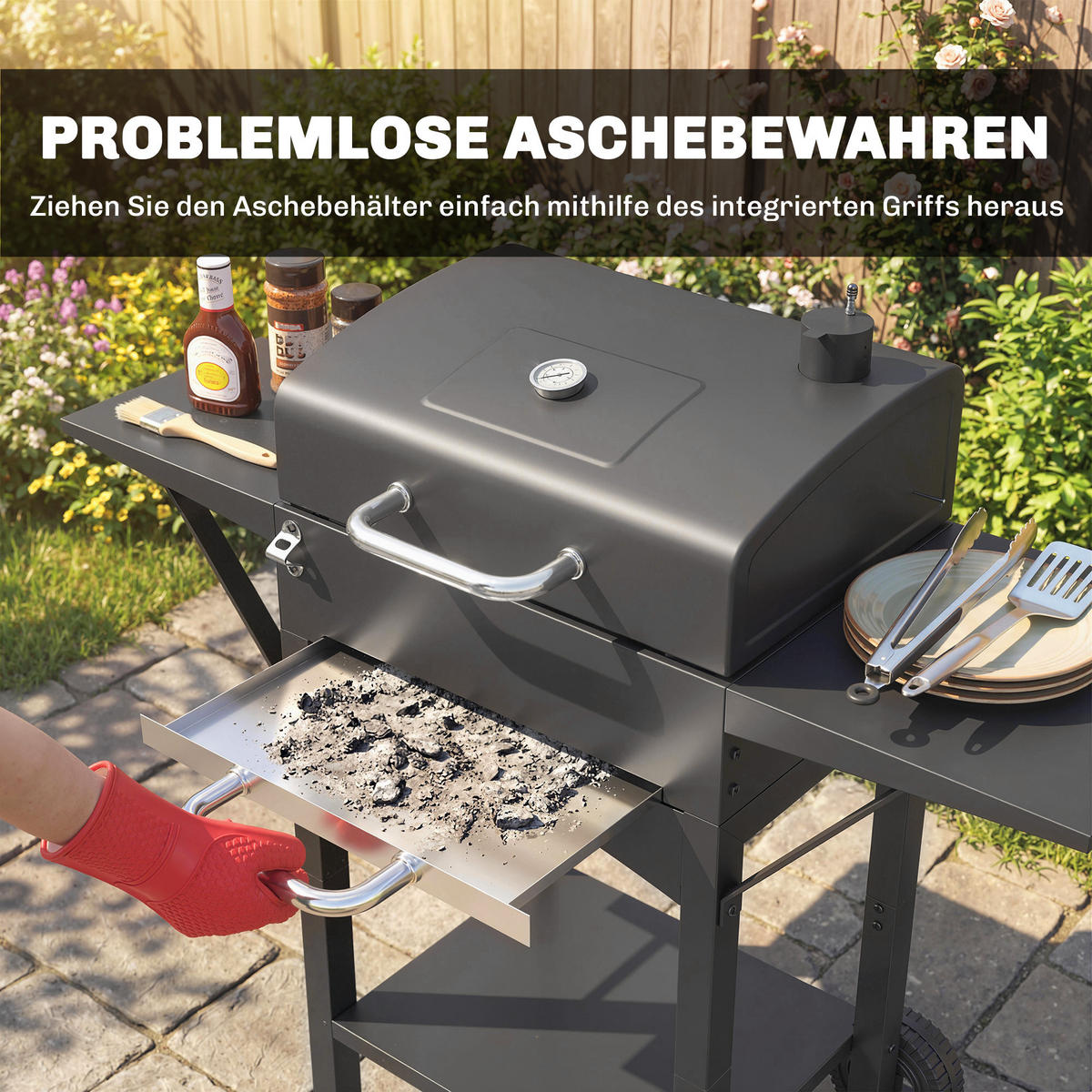 SMOKERGRILL Metall Schwarz - Schwarz, Metall (46.5/101/110cm) - Outsunny