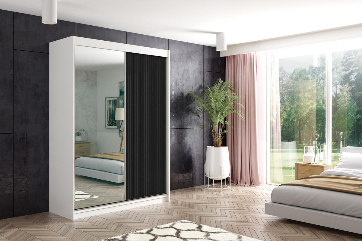 KLEIDERSCHRANK RYFLO - 150 - Weiß|Schwarz - Schwarz/Weiß, Holzwerkstoff (150/215/61cm) - ALTDECOR
