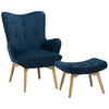 SESSEL Samtstoff blau mit Hocker Vejle - Hellbraun/Blau, Textil (81/100/78cm) - Beliani