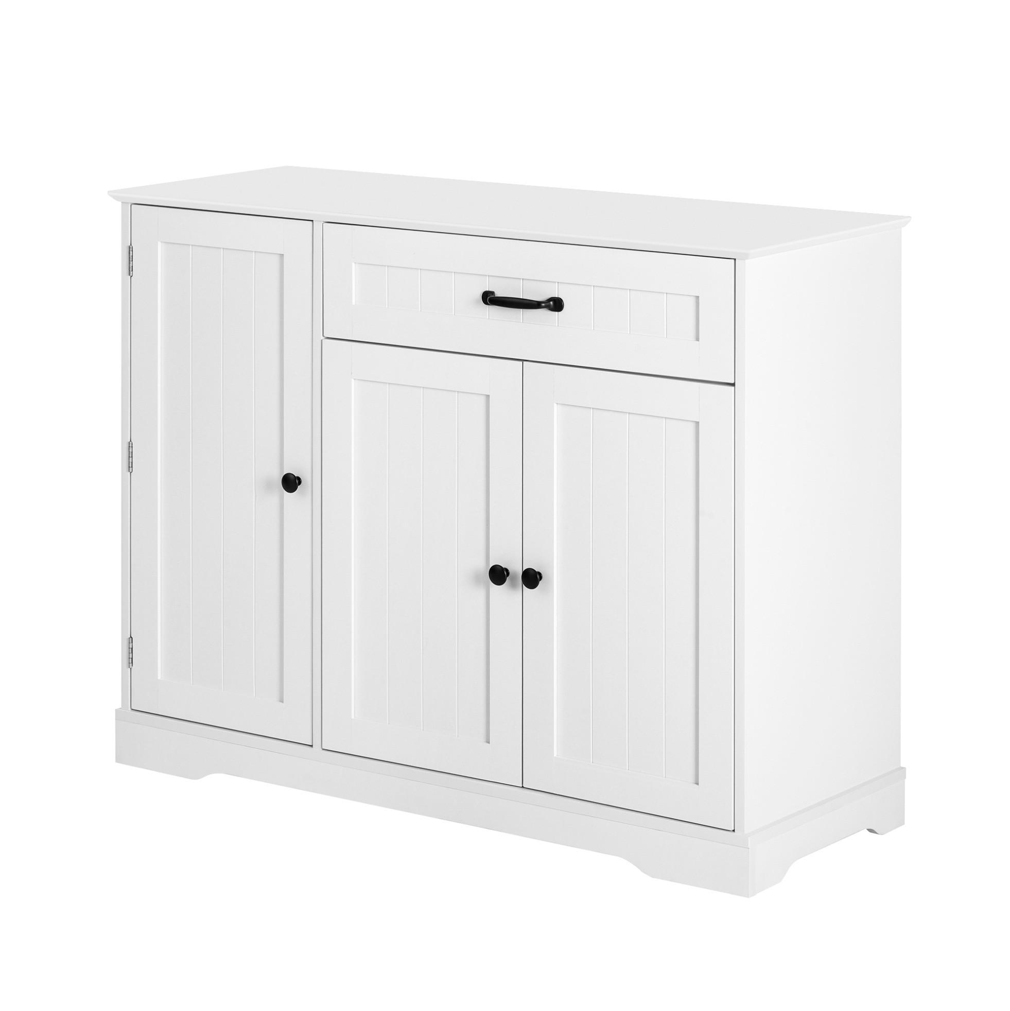 Modfu KOMODA z MDF 107x40x84 cm bílá se 3 dvířky a zásuvkou, nastavitelnými policemi a kovovými úchyty