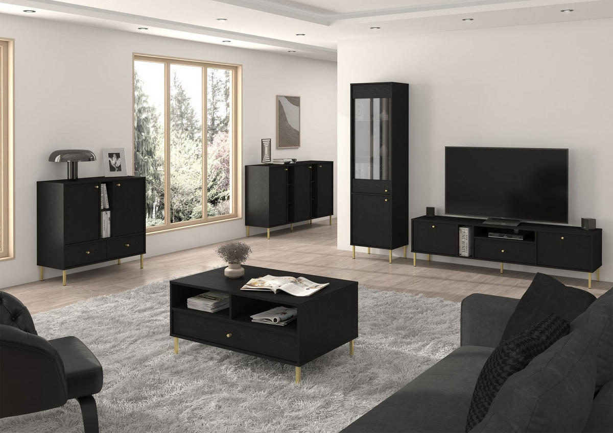 SIDEBOARD Oktio Schwarz-Graphit 84 cm - Goldfarben/Schwarz, Holzwerkstoff/Metall (83.6/95/40.8cm) - Selsey