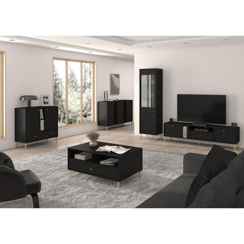 Thumbnail - Selsey Sideboard, Schwarz, Holzwerkstoff, 6 Fächer, 2 Schubladen, Rechteckig, 100.2x95x40.8 cm, Wohnzimmer, Kommoden & S...