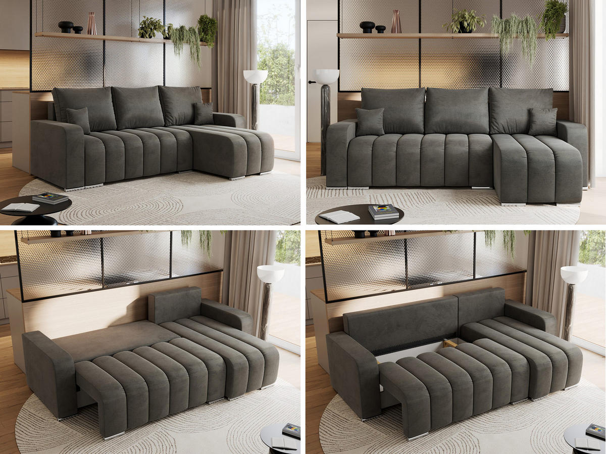 ECKSOFA KIRASSO L Dunkelgrau Velvet - Dunkelgrau/Grau, Textil (245/147cm) - MKS