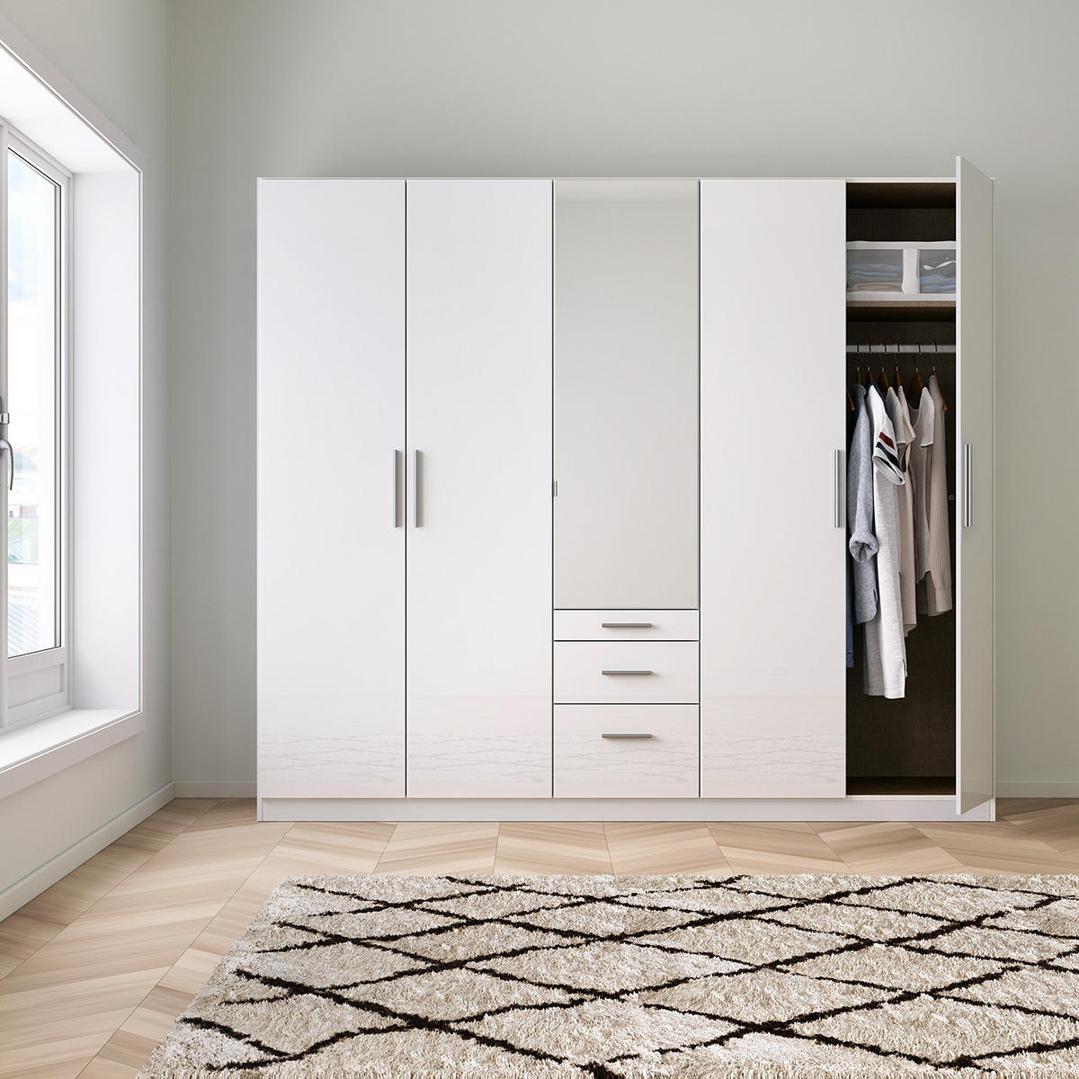 DREHTÜRENSCHRANK - Weiß Hochglanz/Weiß, Holzwerkstoff (226/210/54cm) - home24