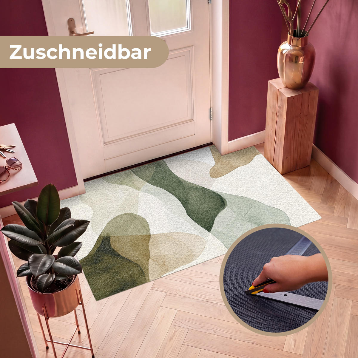 FUSSMATTE Japandi - Abstrakt - Grün Schmutzfangmatte 150x90 cm - Multicolor, Kunststoff (150/90cm) - MuchoWow