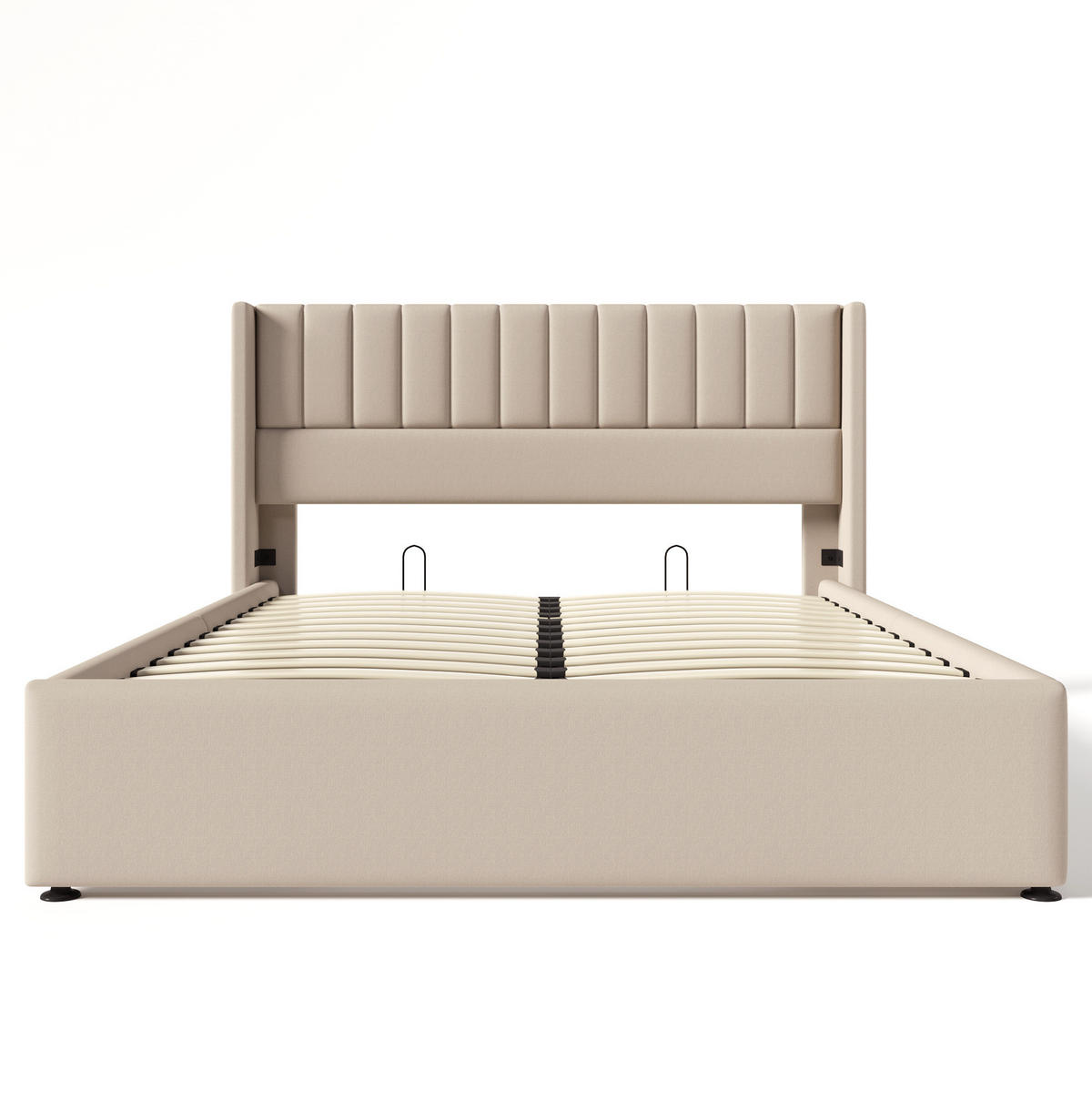 POLSTERBETT 140/200 cm Beige mit hydraulischem Bettkasten und stabilem Lattenrost - Beige, Textil (140/200cm) - OKWISH