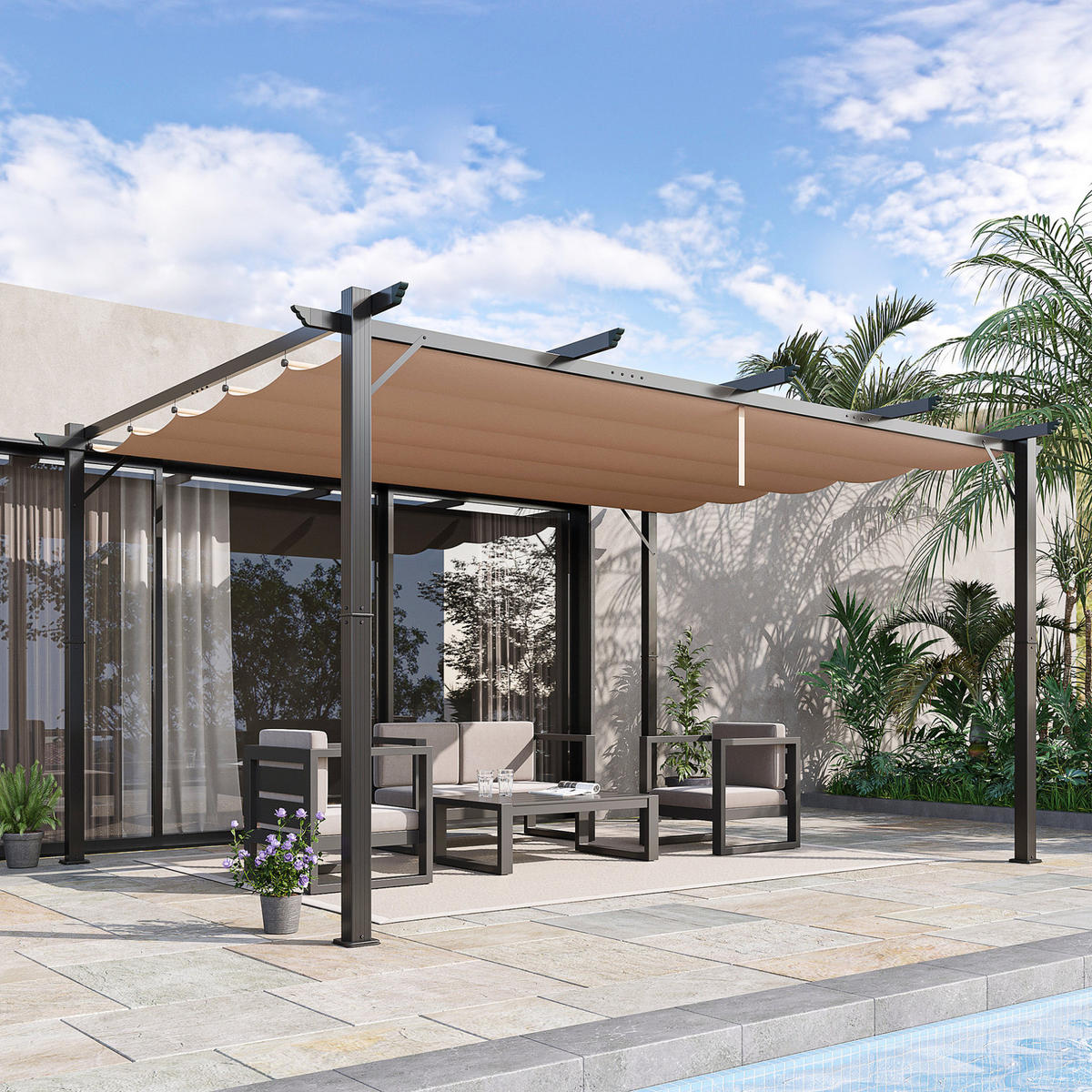 PERGOLA aus Aluminium 300x400x223 cm in Grau mit verstellbarem Stoffdach - Grau, Metall (400/223/300cm) - Modfu