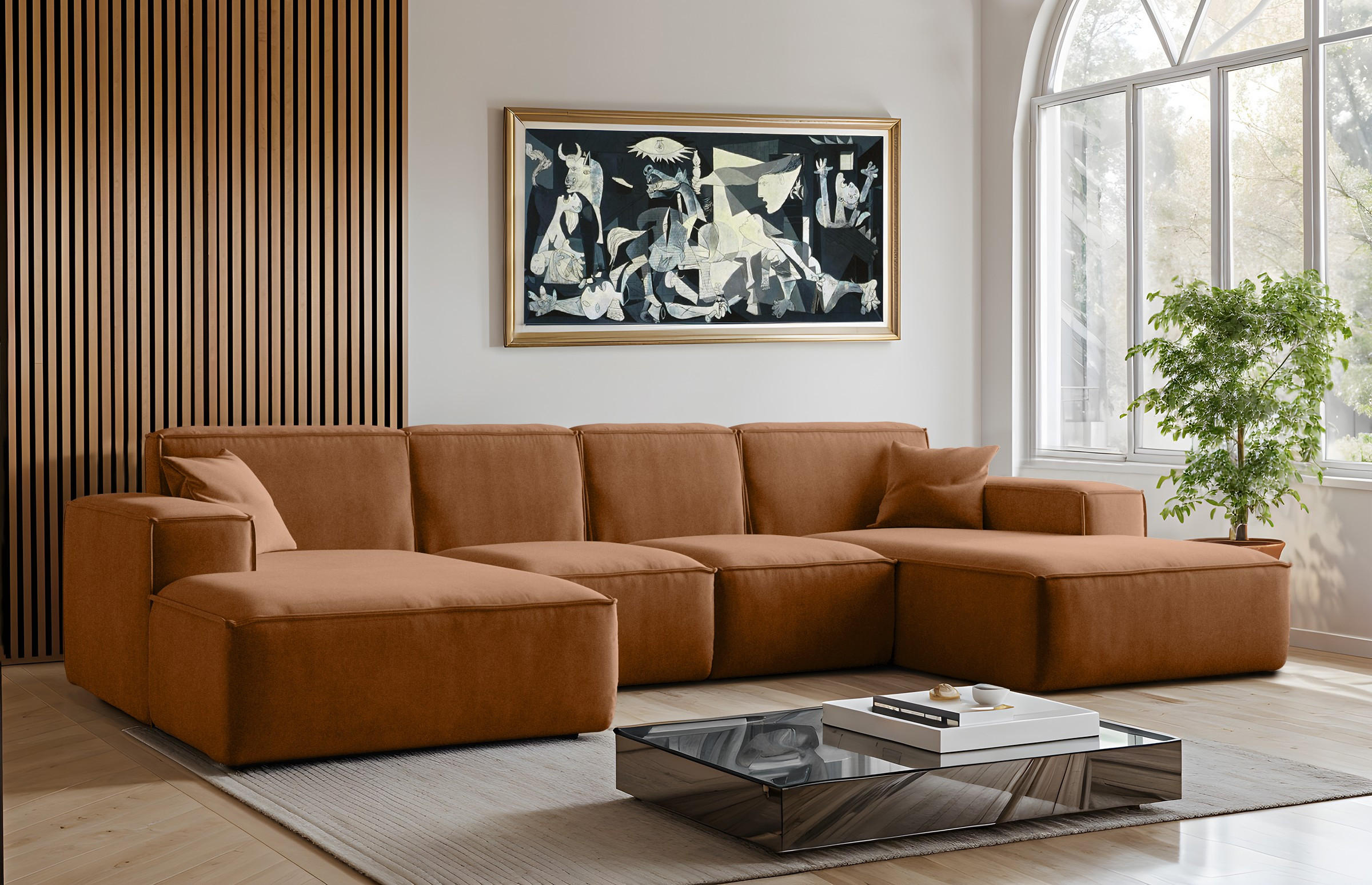 ECKSOFA U-Form Siena, U-förmiges Ecksofa, Stoff Salvador Kupfer - Kupferfarben, Holz/Textil (344/165cm) - Kaiser Möbel