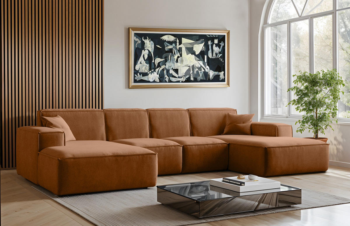 ECKSOFA U-Form Siena, U-förmiges Ecksofa, Stoff Salvador Kupfer - Kupferfarben, Holz/Textil (344/165cm) - Kaiser Möbel