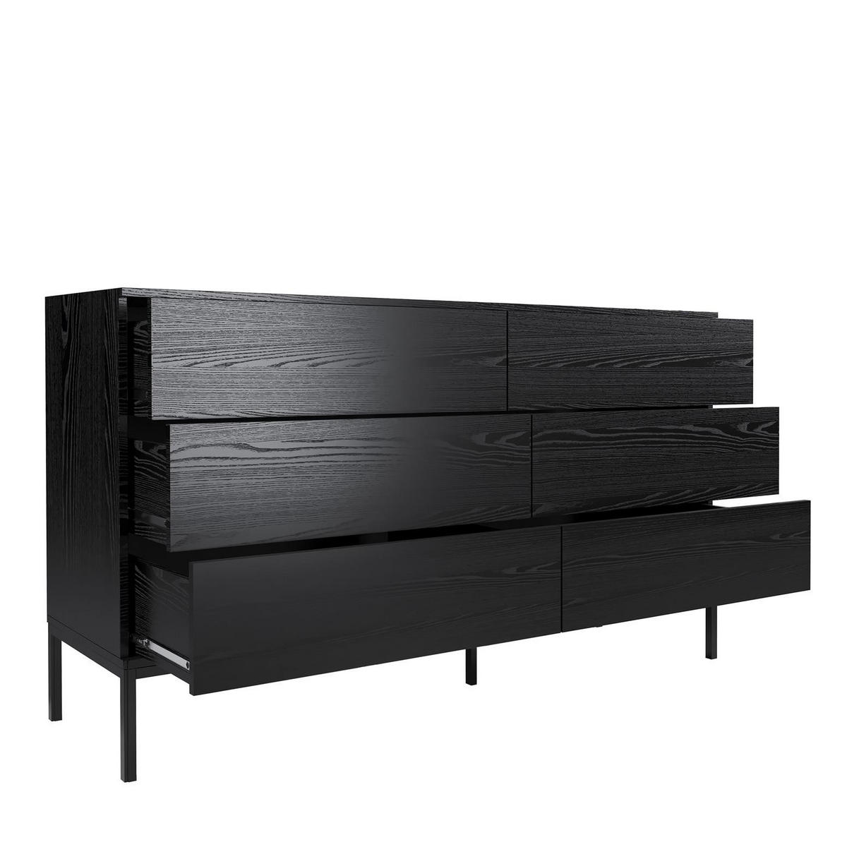 KOMMODE Induro Schwarz, mit Schubladen - Schwarz, Holzwerkstoff/Metall (150/84/41cm) - Bettso