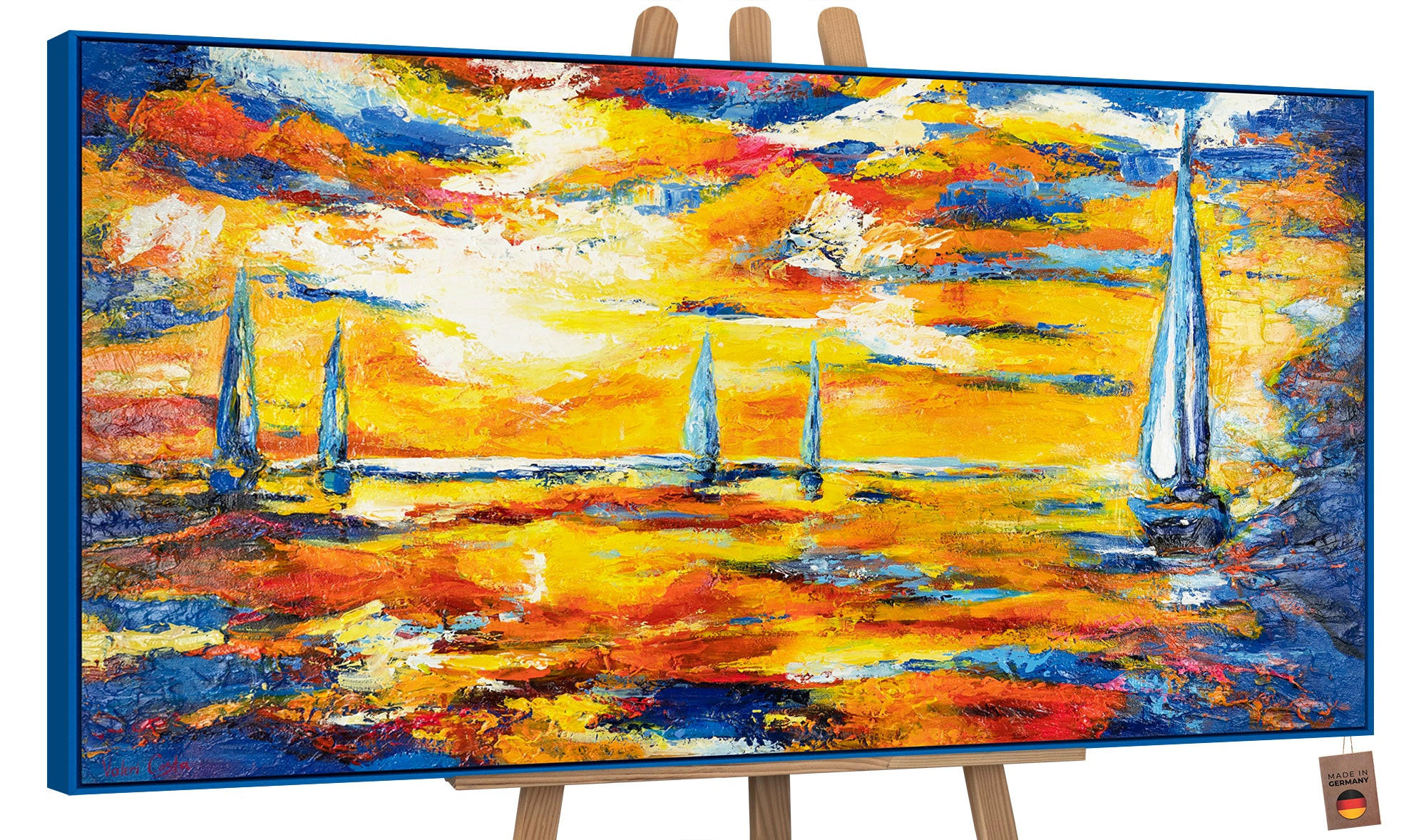 GEMÄLDE Meer Mirage Schattenfugenrahmen Blau 140x70 cm - Blau, Holz (140/70cm) - YS-art gallery