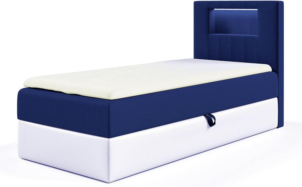 KINDERBETT GARETH 1 - Dunkelblau/Weiß, Holzwerkstoff (82/212cm) - Meblini