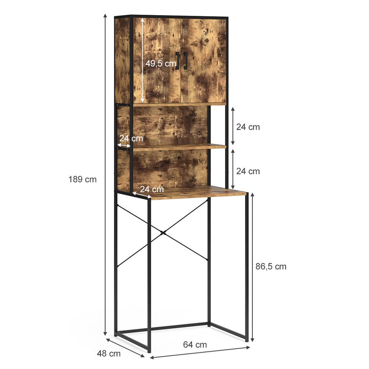 WASCHMASCHINENSCHRANK Fyrk Eiche rustikal 64 x 189 cm - Wildeiche/Schwarz, Holzwerkstoff (64/189/48cm) - Vicco