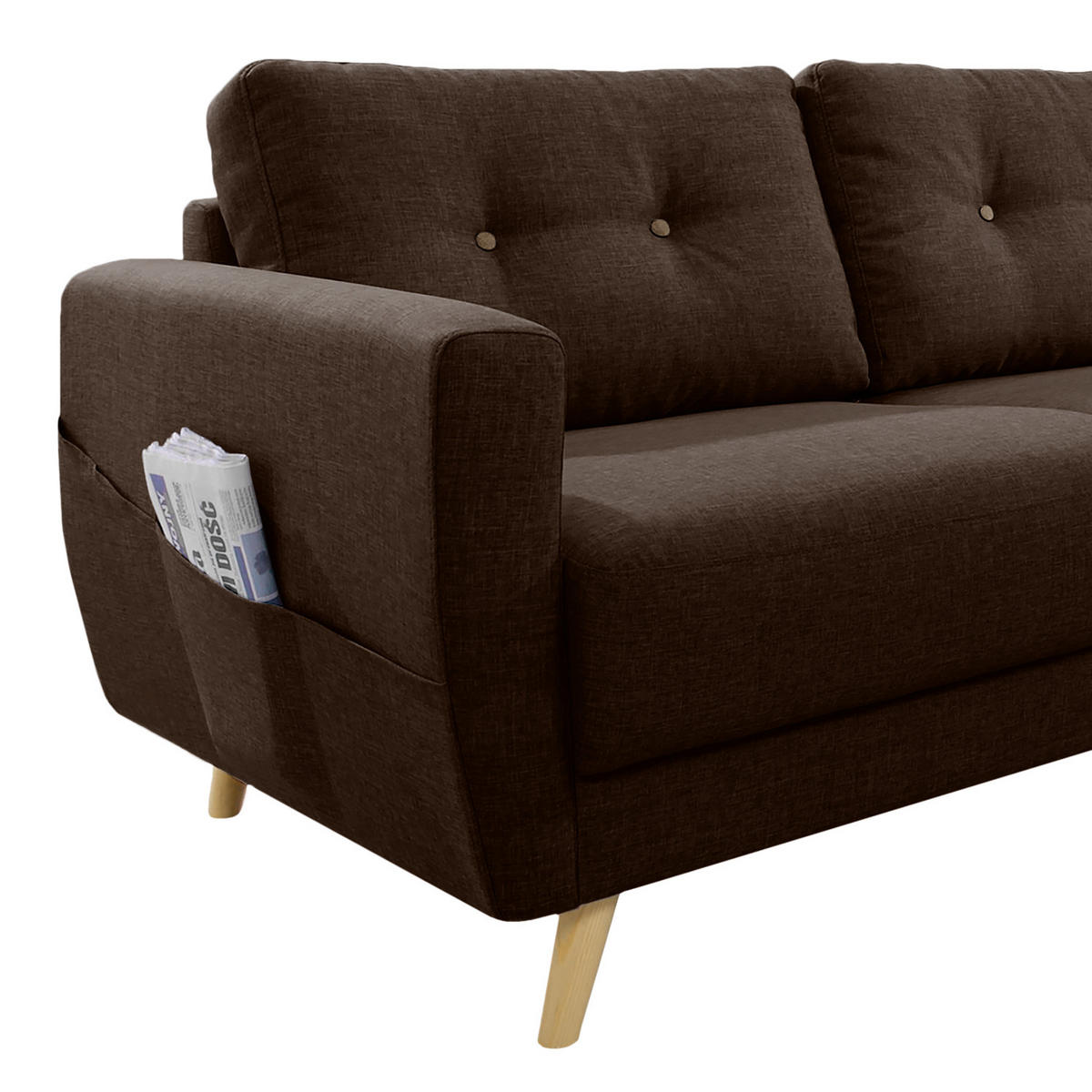 ECKSOFA mit Longchair - Hellbraun/Dunkelbraun, Holz/Textil (233/148cm) - home24
