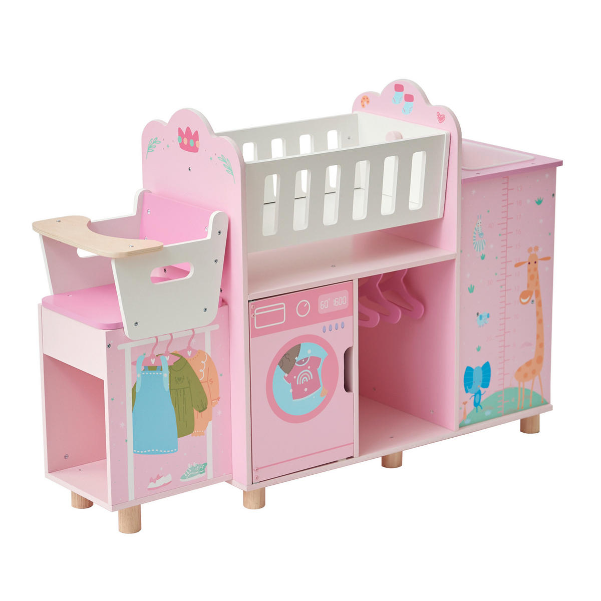 NURERY 6-in-1 Puppen mit Wiege, 63cm, Rosa - Pink, Holzwerkstoff (28/63/93cm) - Teamson Kids
