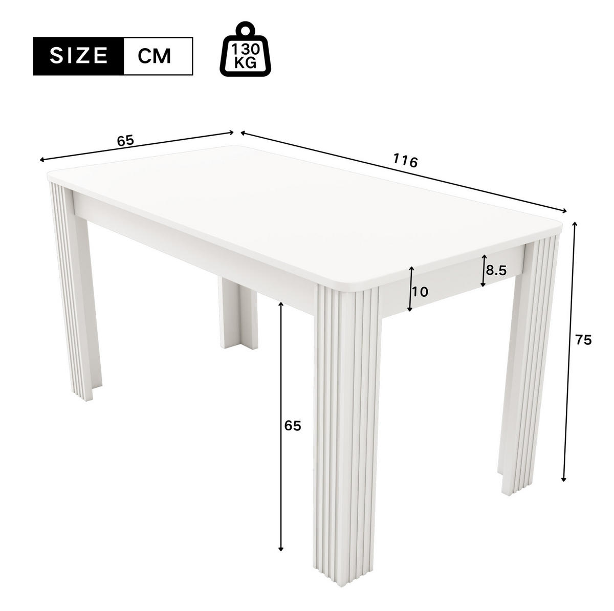 ESSTISCH 75x65x116 cm in Weiß aus Spanplatte mit pflegeleichter Platte und stabiler 4-Bein-Konstruktion - Weiß, Holzwerkstoff (65/116/75cm) - Modfu